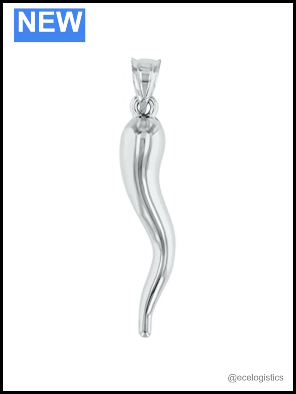 14K White Gold Polished Cornicello Horn Pendant Charm 1.70in